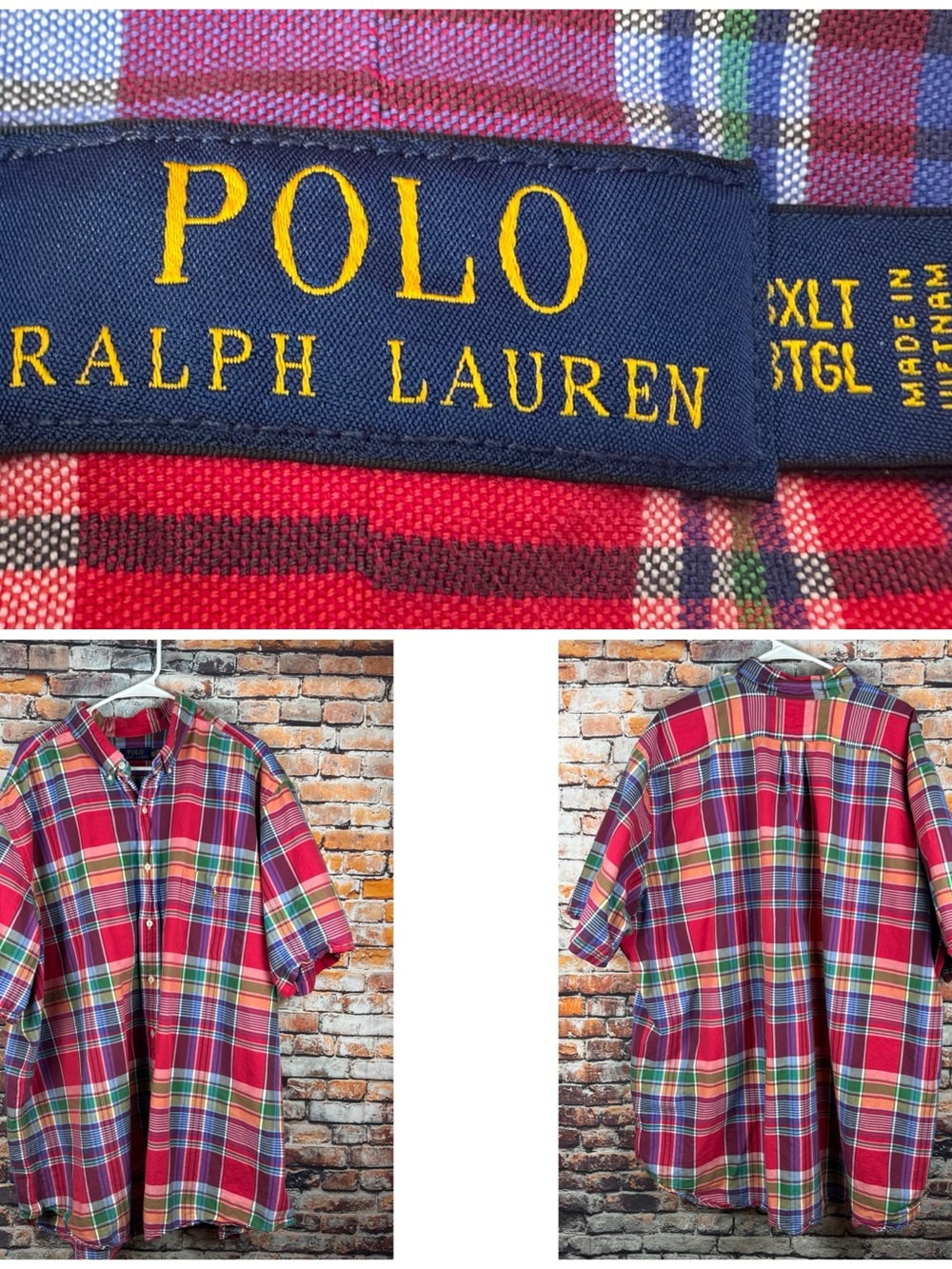 Ralph Lauren Oxford Madras Flannel Plaid Men's Short Sleeve Shirt 3XLT Y2K
